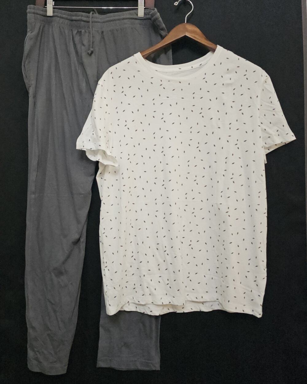 NWT Pajama Set L Gray White Classic Minimalist Leisure Loungewear 100% Cotton